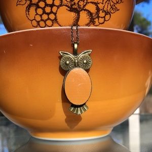 Vintage Pyrex Old Orchard handmade upcycled owl pendant and necklace charm